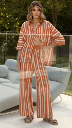 Layla Button Up Knit Shirt - Orange