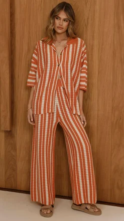 Layla Button Up Knit Shirt - Orange