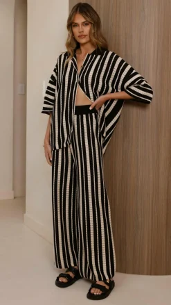 Layla Button Up Knit Shirt - Black