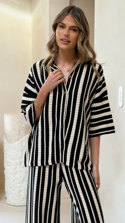 Layla Button Up Knit Shirt - Black