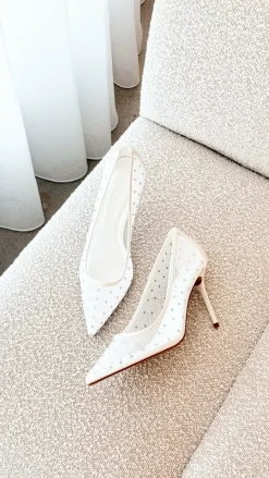 Lee Heels - White Mesh Diamante