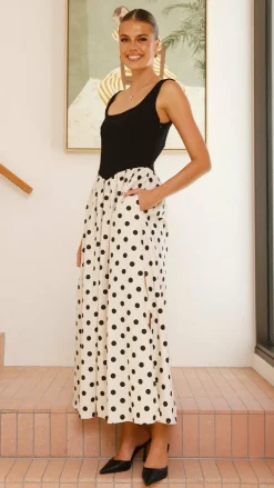 Leoni Maxi Dress - Oat/Black Spot
