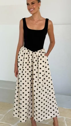Leoni Maxi Dress - Oat/Black Spot