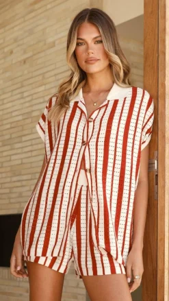 Leonie Short Sleeve Knit Top - Red