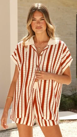 Leonie Short Sleeve Knit Top - Red