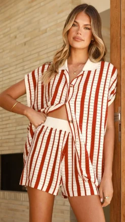 Leonie Short Sleeve Knit Top - Red