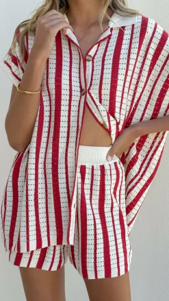 Leonie Short Sleeve Knit Top - Red