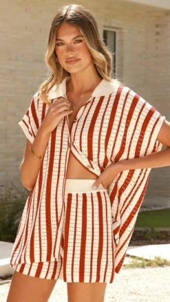 Leonie Short Sleeve Knit Top - Red