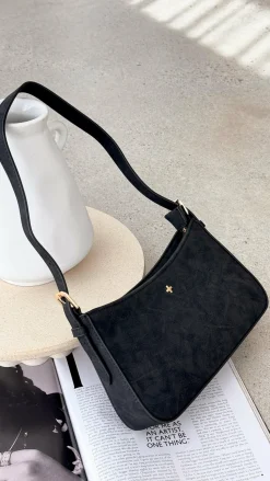 Lilu Shoulder Bag - Black Suede