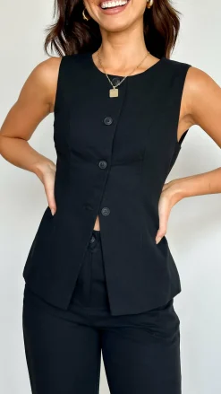 Louella Button Up Vest - Black