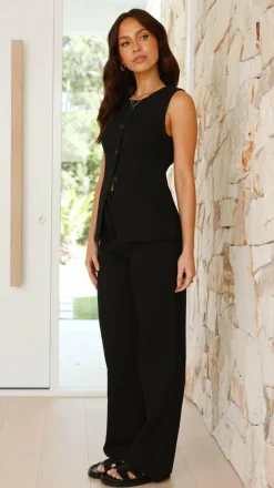 Louella Button Up Vest - Black