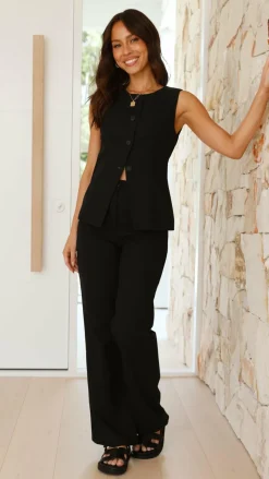 Louella Button Up Vest - Black