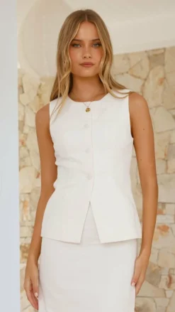Louella Button Up Vest - White