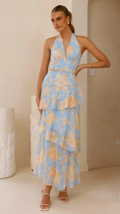 Louka Layered Maxi Dress - Blue/Yellow Floral