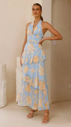 Louka Layered Maxi Dress - Blue/Yellow Floral