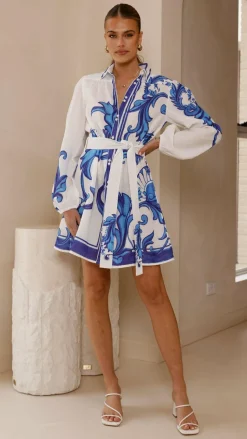 Lucia Long Sleeve Mini Dress - Sapphire Print