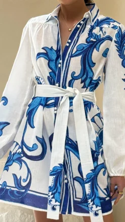 Lucia Long Sleeve Mini Dress - Sapphire Print