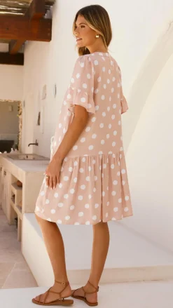 Lyssa Mini Dress - Beige/White Spot