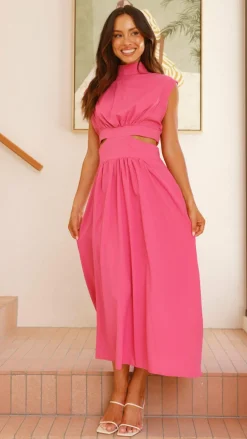 Maddison Midi Dress - Hot Pink