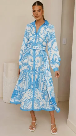 Madeline Long Sleeve Midi Dress - Portofino Azure