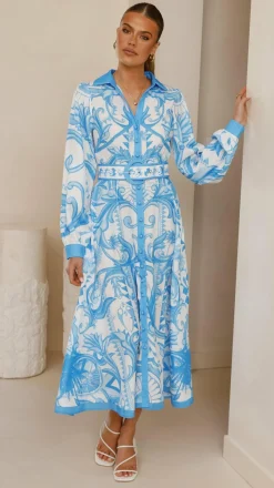 Madeline Long Sleeve Midi Dress - Portofino Azure