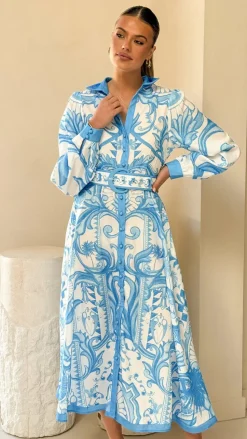 Madeline Long Sleeve Midi Dress - Portofino Azure