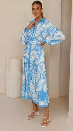 Madeline Long Sleeve Midi Dress - Portofino Azure