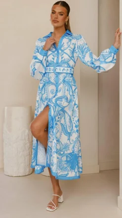 Madeline Long Sleeve Midi Dress - Portofino Azure