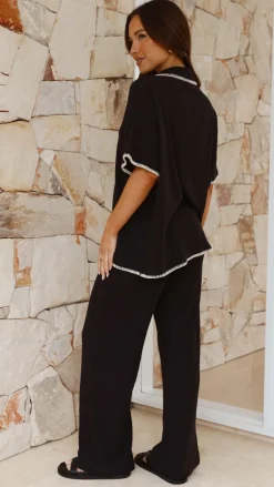 Madian Button Up Shirt and Pants Set - Black