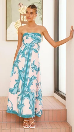 Madra Maxi Dress - Aqua / Pink Zayna