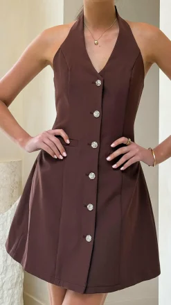 Maia Halter Neck Mini Dress - Brown