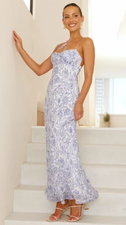 Margie Midi Dress - Blue Flower
