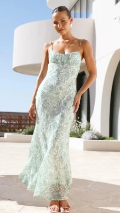 Margie Midi Dress - Green Flower