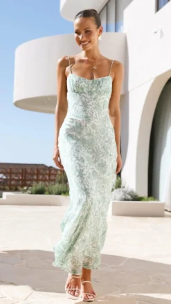 Margie Midi Dress - Green Flower