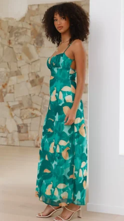 Margie Midi Dress - Green Print