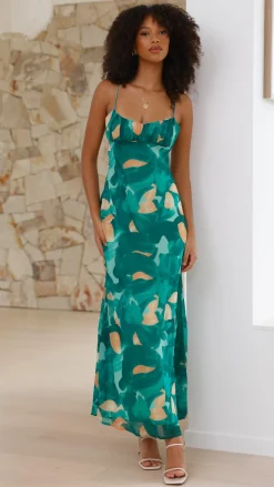 Margie Midi Dress - Green Print