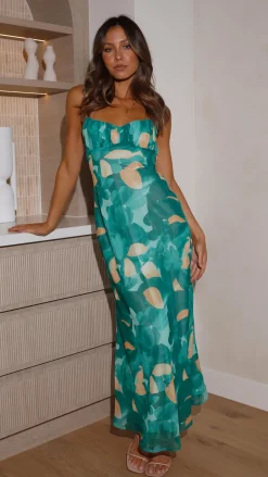 Margie Midi Dress - Green Print