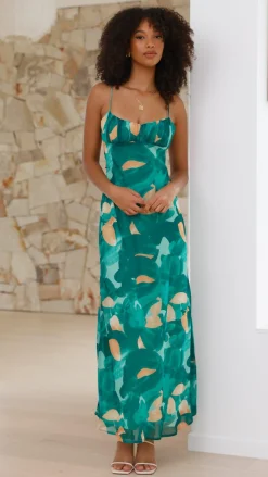 Margie Midi Dress - Green Print