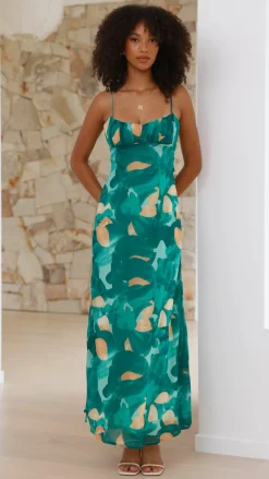 Margie Midi Dress - Green Print