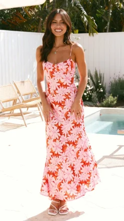 Margie Midi Dress - Pink/Red