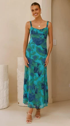 Margo Midi Dress - Blue/Green Floral