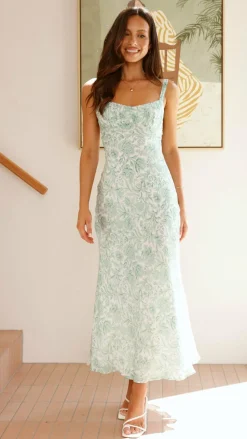 Margo Midi Dress - Green Flower