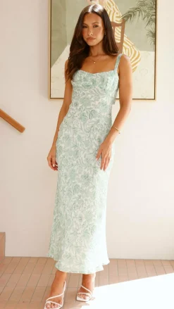 Margo Midi Dress - Green Flower
