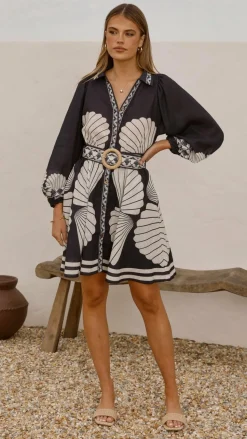 Mariel Long Sleeve Mini Dress - Black