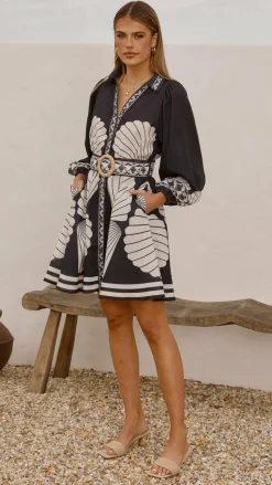 Mariel Long Sleeve Mini Dress - Black