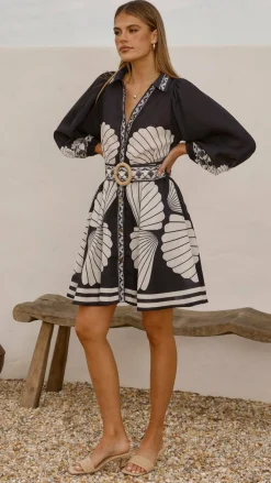 Mariel Long Sleeve Mini Dress - Black