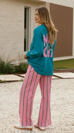 Matcha Long Sleeve Top and Pants Set - Teal / Pink