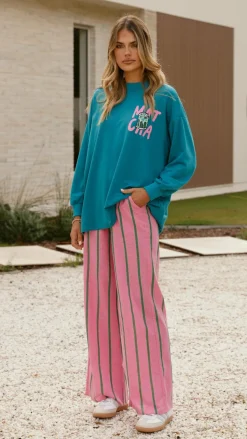 Matcha Long Sleeve Top and Pants Set - Teal / Pink