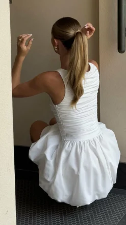 Meera Boat Neck Mini Dress - White