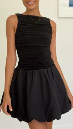 Meera Boat Neck Mini Dress - Black